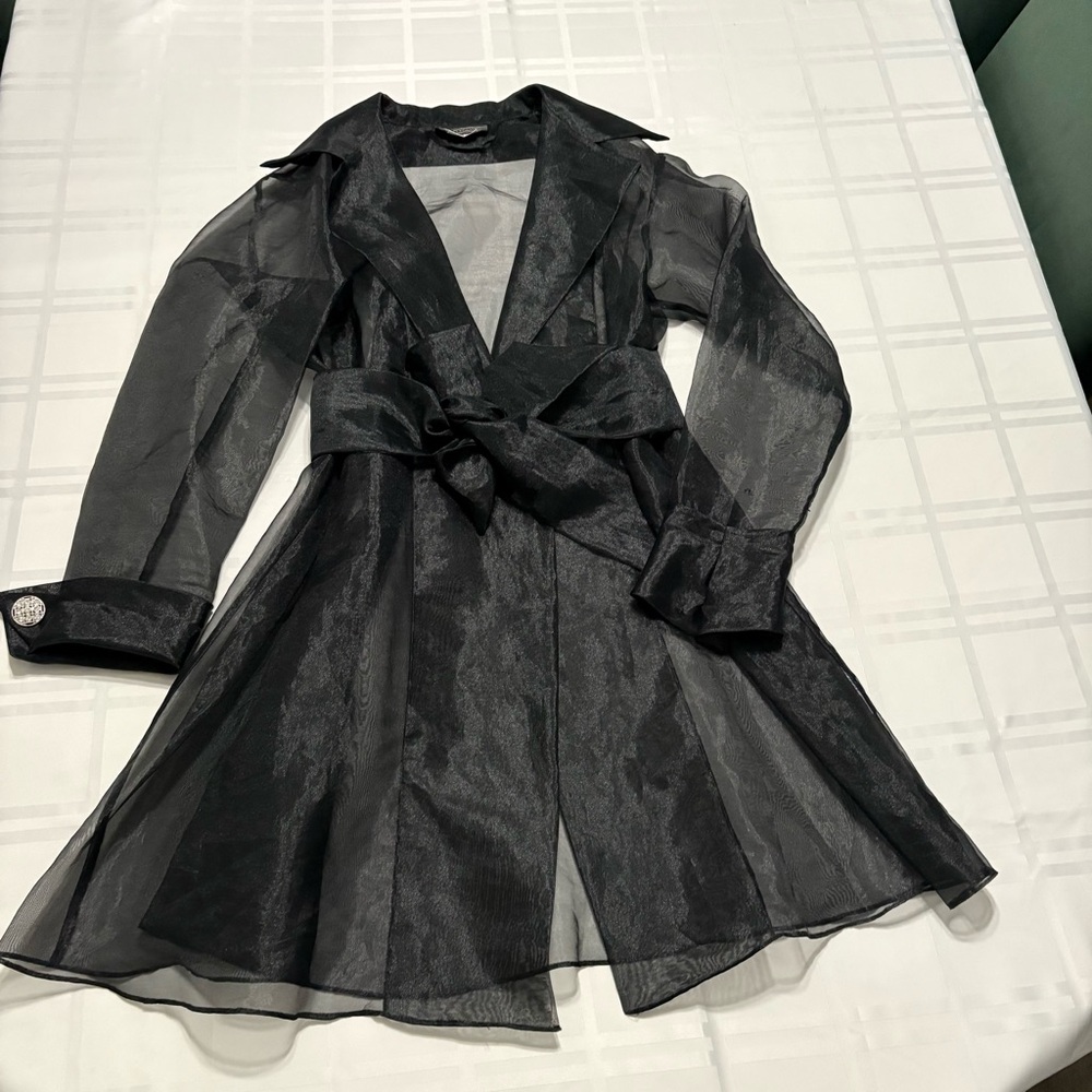 Sheer Black belted Trench Coat women’s mesh sexy and chic ONE SIZE